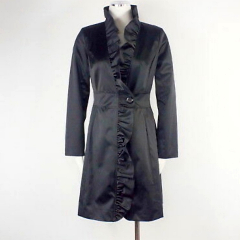 White House Black Market Black Ruffle Coat Size 0